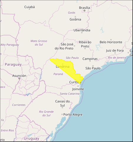 Mapa das áreas com previsão de altos acumulados nesta 3ª feira / PR - Fonte: Inmet