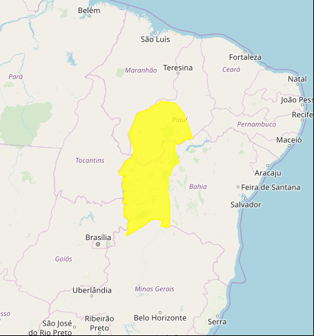 Mapa das áreas com alerta de chuvas intensas nesta 3ª feira - Fonte: Inmet