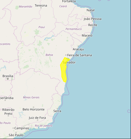 Mapa das áreas com alerta de acumulado de chuva nesta 6ª feira - Fonte: Inmet
