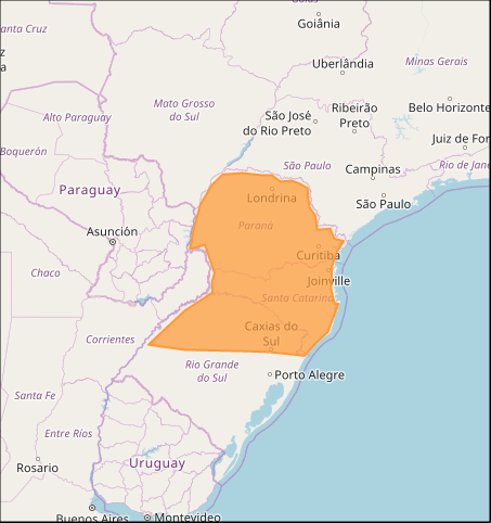 Mapa das áreas com previsão de tempestade nesta 4ª - Fonte: Inmet