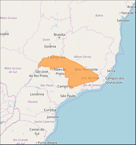 mapa das áreas com previsão de altos acumulados nesta 4ª feira em MG - Fonte: Inmet